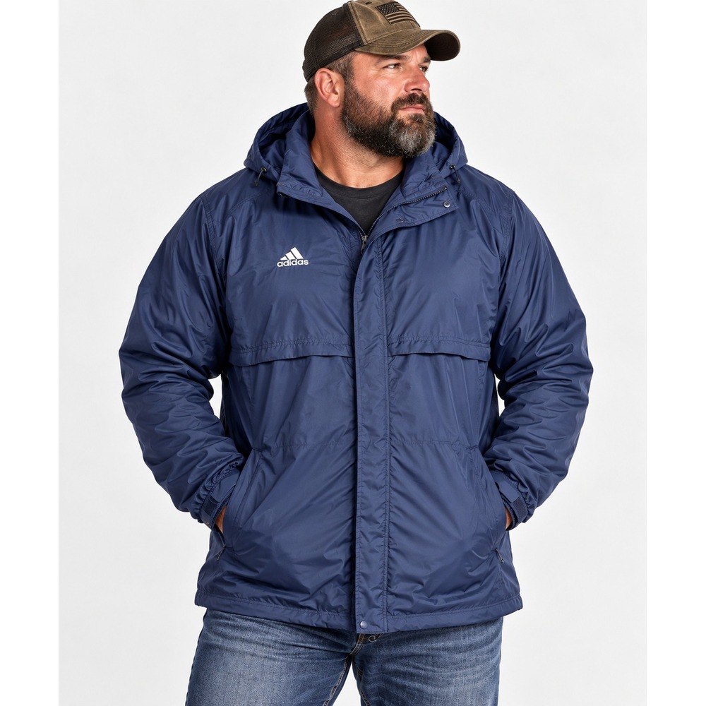 Adidas Climaproof Navy Blue Hooded Rain Jacket Windbreaker Mens 2XL